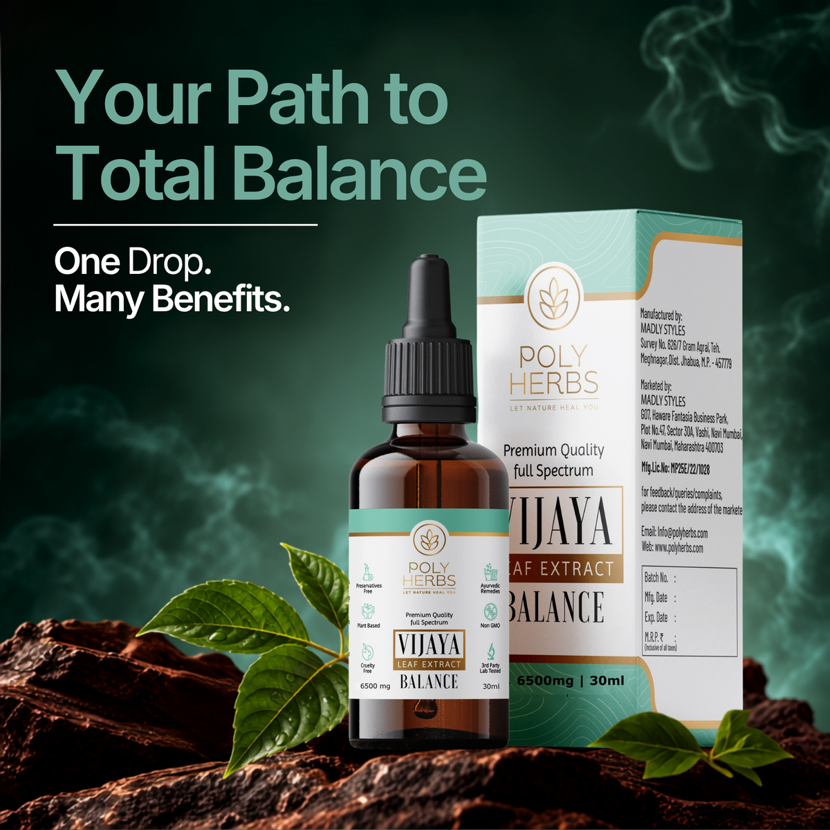 PolyHerbs Balance Vijaya Leaf Extract 6500mg (30ml)